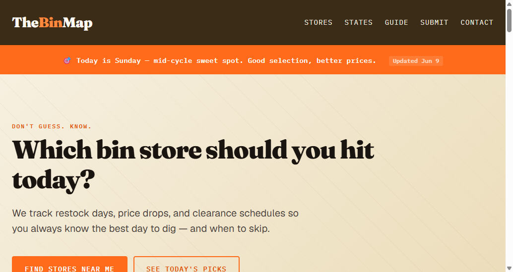 TheBinMap production homepage