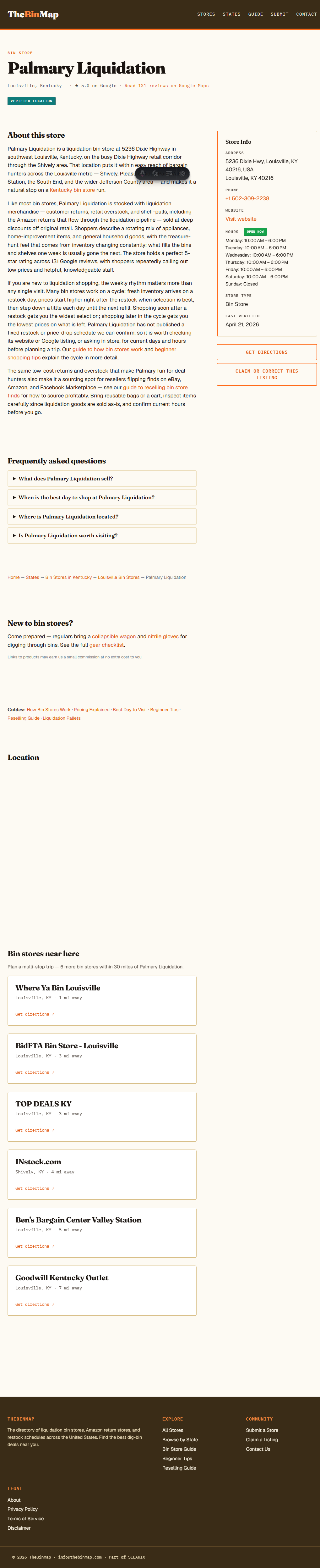 Individual store listing page